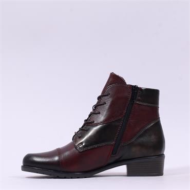 Remonte Low Block Heel Laced Ankle Boot - Wine Combi